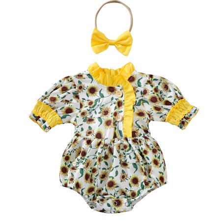 

TAIAOJING Baby Romper Sunflower Ruffle Bodysuit Floral Girls Clothes Girls Romper&Jumpsuit Onesie Outfit 18-24 Months