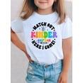 thumbnail image 1 of "Cuidado, Kindergarten, aquí voy" - Camiseta de algodón para niña con estampado de letras divertidas, manga corta, cuello redondo, cómoda e informal para el verano | Material suave y elástico, 1 of 6