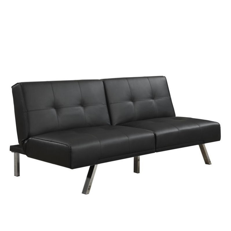 Monarch Leather Tufted Split Back Convertible Sofa in Black