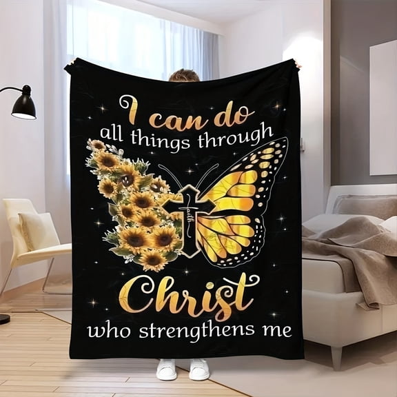Contemporary Jesus Christ Religious Blanket - Soft Cozy Flannel Bedspread with Jesus & Butterfly, - Machine Washable Throw Suitable for Bed, Couch, or Decor - Gift