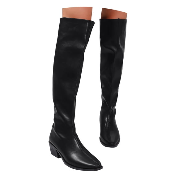 YLYL Knee High Boots for Women Wide Calf Chunky Heel Pointed Toe Side Zipper Pull on Fall Winter Tall Boots