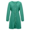 thumbnail image 4 of Womens Casual Long Sleeve Fall Dress Scoop Neck Button Solid Color Knee Length Dress High Waist Loose Comfy Dress, 4 of 6
