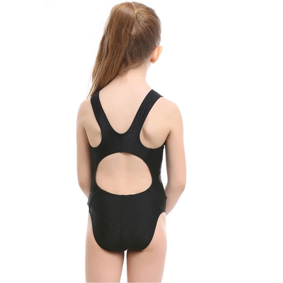 Kids Swimsuit Black 1 Piece Swimsuits Sleeveless Quick Dry Swimming Toddler Girl Summer Swimwear 5-6 Years