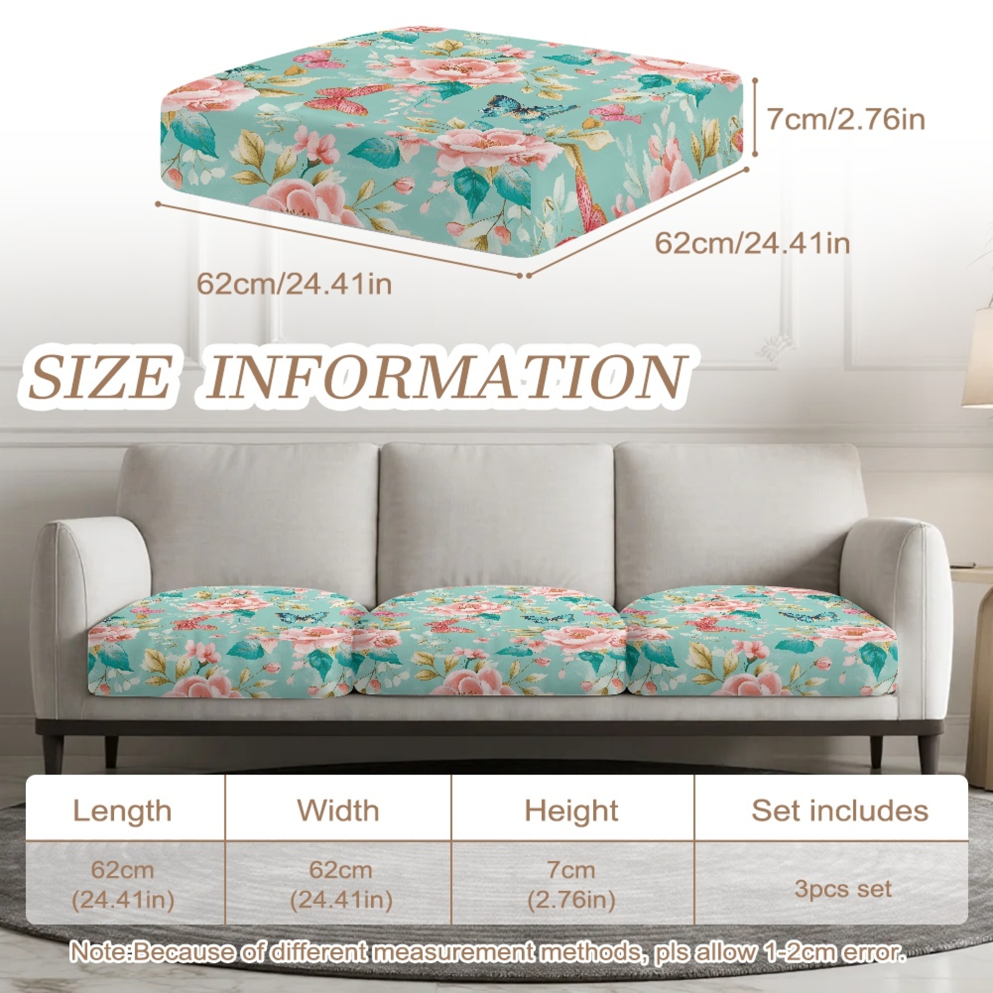 TSOVTHRID Butterfly Cherry Blossom Print Couch Cushion Covers, Washable Cushion Slipcover for Loveseat Sofa Seat Cushions Slipcovers Couches Furniture Protector for Pets Dogs