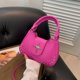 thumbnail image 4 of Bolso de mano con remaches de PU para mujer, bolso cruzado sólido con asa superior, bolso de hombro (rosa rojo), 4 of 5