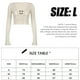 thumbnail image 4 of Camiseta corta de manga larga para mujer, dobladillo con volantes, top irregular, camiseta corta sexy de manga larga con cuello en V, Beige, 4 of 5