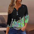 thumbnail image 1 of Fiudx Ofertas y Liquidaciones Camiseta Holgada de Manga 3/4 con Cuello En V y Estampado Navideño Informal a La Moda para Mujer, 1 of 5