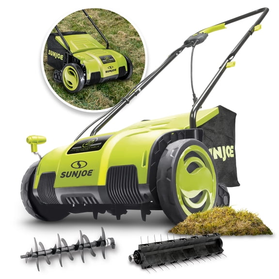 Sun Joe 12.6" Electric Push Lawn Dethatcher Scarifier, 12 Amps, Adjustable Cutting Height