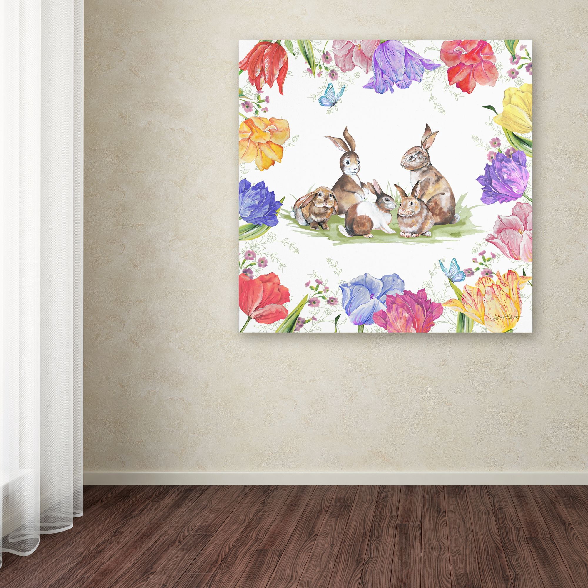 Trademark Fine Art 'Bunnies In The Tulips 1' Canvas Art by Jean Plout