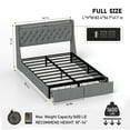 thumbnail image 3 of Full Size Bed Frame with Storage Headboard and 2 Storage Drawers, Upholstered Platform Beds with Charging Station and LED Lights, No Box Spring Needed/Noise-Free, 3 of 9