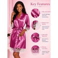 thumbnail image 4 of DAKIMOE Silk Satin Robes for Women Short Lace Trim Womens Robe Bride Bridesmaid Party 3/4 Sleeve Sexy Short Bath Robe Comfy Sleepwear Loungewear Nightwear, Lace Rose, M, 4 of 8