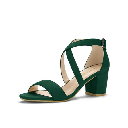 

Allegra K Women s Solid Color Open Toe Cross Strap Mid Chunky Heel Sandals