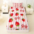 thumbnail image 4 of spefrowx Kawaii Strawberry Bow Print Twin Sheets for Girls, Pink Stripe Floral Bedding, 3 Pieces, 1 Flat Sheet, 1 Fitted Sheet and 1 Pillowcase, 4 of 6