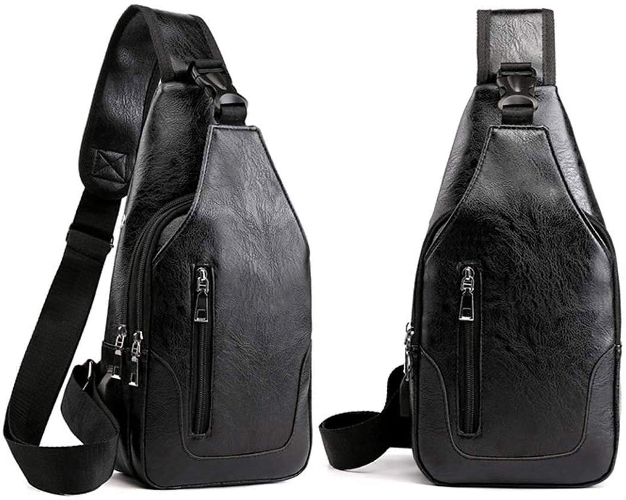 Men Sling Bag Anti Theft Shoulder Bag Small Leather Crossbody Sling Backpack with USB Charge Port