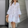 thumbnail image 4 of Spring Summer New Women's Dress Solid Color V-neck Embroidered Hollow Lace Flower Sexy Dress Loose Casual Broken Copper Dress, 4 of 6