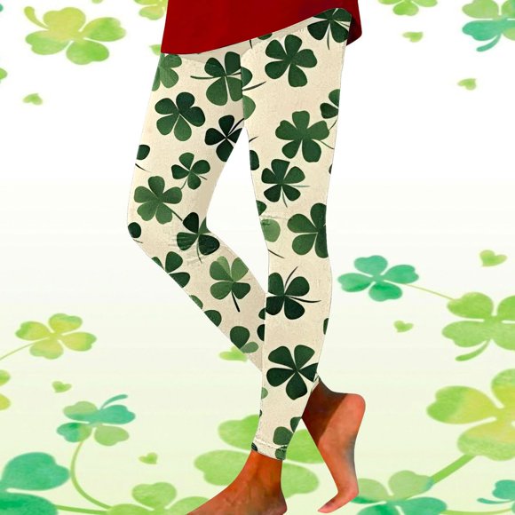 Bunenne Women Yoga Pants High Waisted Pants Women's St. Patrick's Day Four-leaf Clover Green Slim-fit Leggings Soft Leggings Stretch Pants for Women Tall Leggings for Women Black S