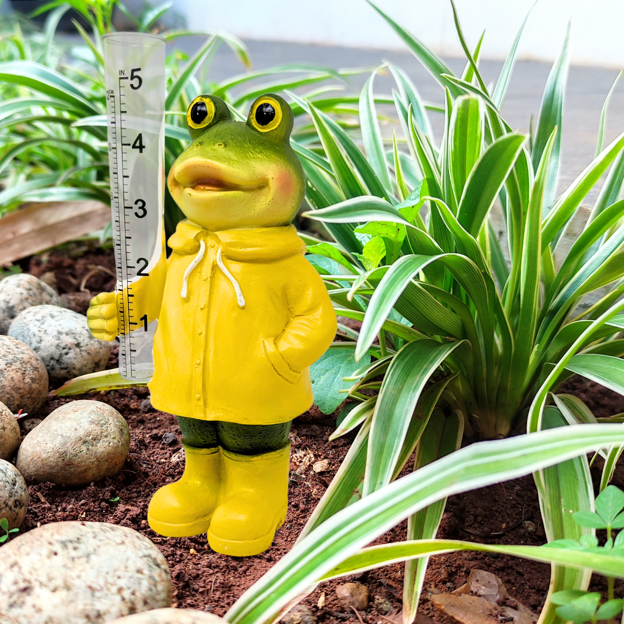 Frog Rain Gauge – Resin Garden Frog with Plastic Tube, Outdoor Decorative Rain Measurement Tool