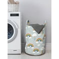 thumbnail image 3 of Cartoon Laundry Bag, Colorful Cartoon of Clouds Rainbow and Music Notes Interpretation, Basket with Handles Drawstring Closure for Laundromats, 13" x 19", Pale Grey and Multicolor, by Ambesonne, 3 of 4