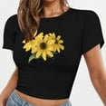 thumbnail image 5 of Busydd Womens Tops Trendy Round Neck Graphic Tees for Women Summer Casual Short Sleeve Crop Tops for Women Comfy Floral Print Cotton Womens T Shirts S, 5 of 6