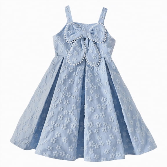 Kogui Dresses Girls Toddler Girls Dress Linen Ruffle Backless Sleeveless Kids Casual Party Dresses 2T 3T (Blue,2-3 Years)