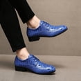 thumbnail image 3 of Men's Crocodile Embossed Purple Oxford Shoes Low Heel Lace Up Shiny Formal Party Wedding Stage Dress Leather Shoes, 3 of 6