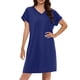 thumbnail image 1 of TaTaai Womens Solid V Neck Casual Dress Short Sleeve Rolled Sleeve Design Soft Stretchy Polyester Fashionable Dress for Daily Dating Party Spring Occasions Gift, 1 of 5