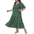 thumbnail image 3 of Agnes Orinda Women's Plus Size Summer Dresses Polka Dot V Neck Short Sleeve Wrap Tiered Casual A Line Maxi Dress 3X Olive Green, 3 of 5