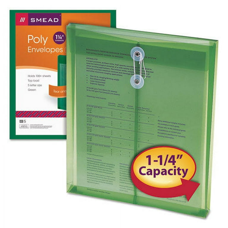 Poly String and Button Interoffice Envelopes, Open-End (Vertical), 9.75 x 11.63, Transparent Green, 5/Pack Poly String and Button Interoffice Envelopes, Open-End (Vertical), 9.75 x 11.63, Transparent Green, 5/Pack