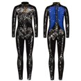 thumbnail image 4 of Halloween Skeleton Jumpsuits for Women Long Sleeve Mock Neck Faux Print Zip Up Bodysuit Tight, 4 of 5