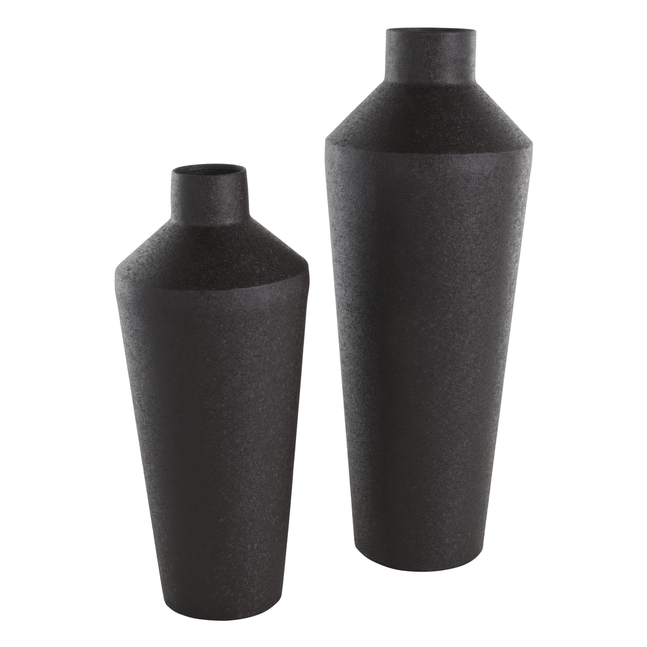 DecMode 20", 16"H Textured Tapered Black Metal Vase, Set of 2