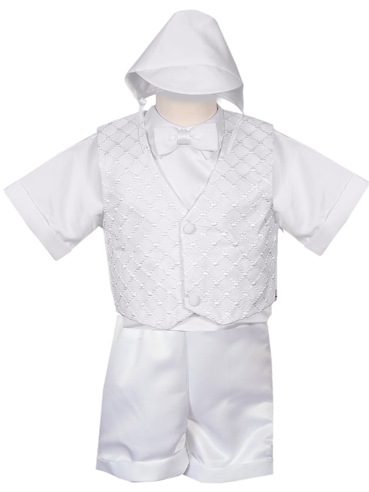 Swea Pea and Lilli Lito Baby Boys White Satin-Faced Jacket Shirt Pants Vest Bow-Tie Tuxedo 3-24M