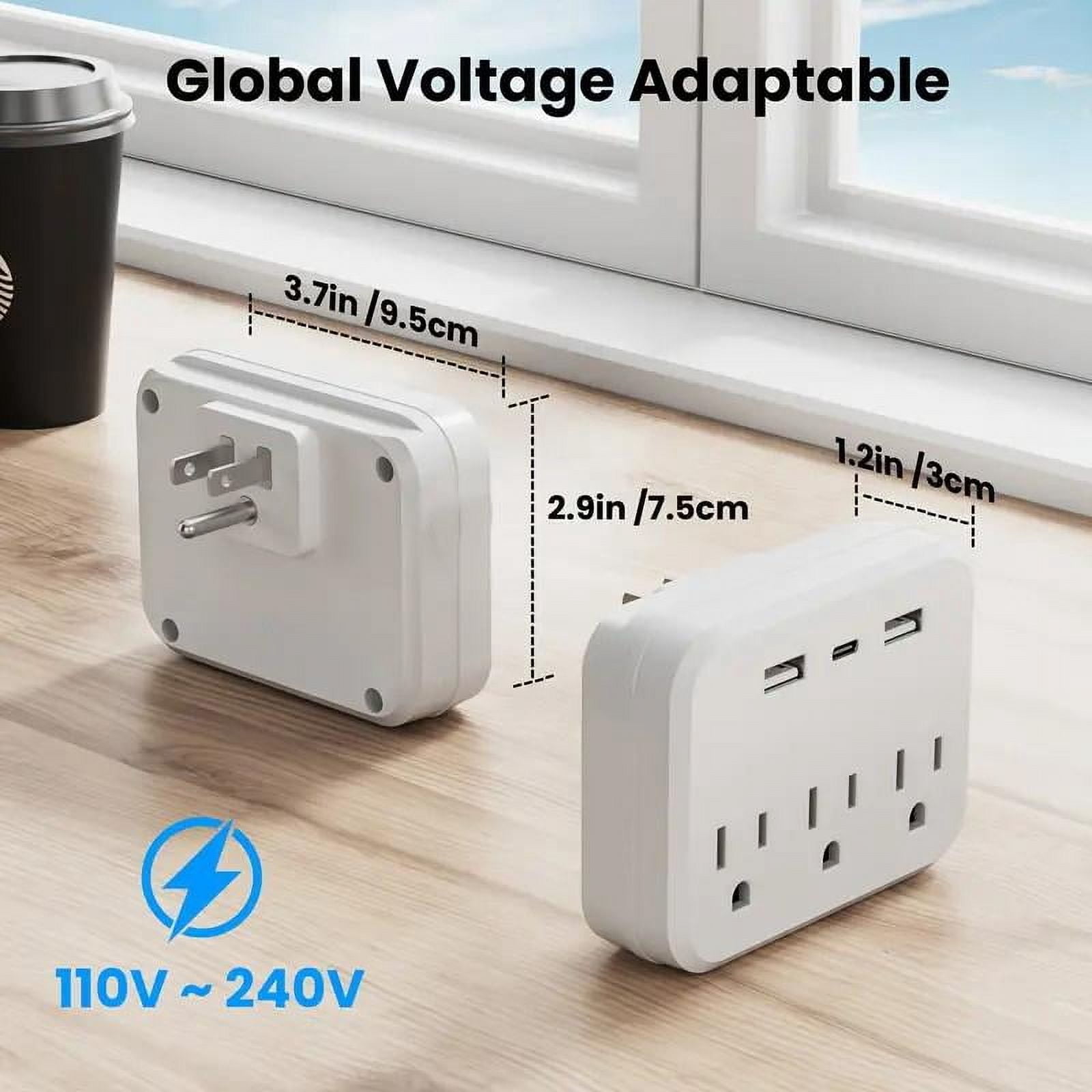 USB Outlet Extender Surge Protector - Multi Plug Outlet with Rotating Plug,Power Strip with 3 AC Spaced Outlet Splitter and 3 USB Ports (1 USB C) for Travel, Home, Office