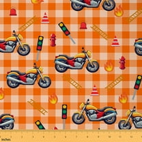 Castle Fairy Motorcycle Motorbike Fabric by the Yard 10 Yards, Orange Grid Home Decor Fabric by the Yard, Traffic Light Sewing Fabric