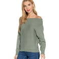 thumbnail image 1 of Women's Off the Shoulder Long Sleeves Sweater Top, Sage Green M, 1 of 2