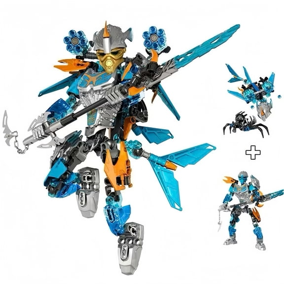Water Element Hero & Water Beast Companion Building Kit, Poseable Water Warrior ActionFigure Set, Collectible Building Blocks Model for Hobbyists