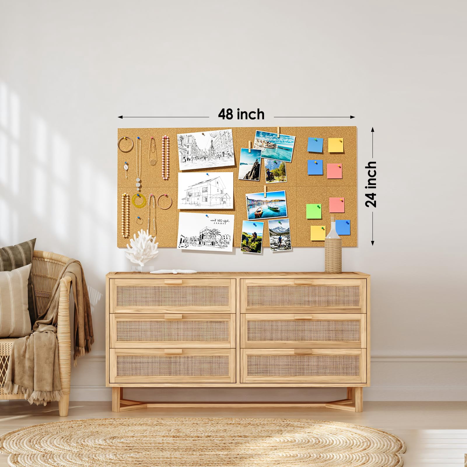 MaxGear Large Cork Board for Wall, 8-Pack 12" x 12" Cork Board Tiles with Push Pins & Adhesive, Wall Bulletin Board for Office, Home