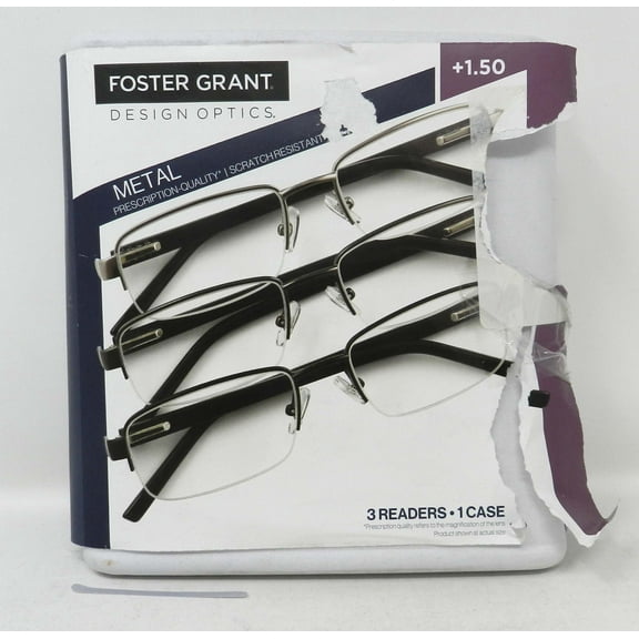 Design Optics Foster Grant Metal Semi-Rimless Rectangular  1.50 Reading Glasses