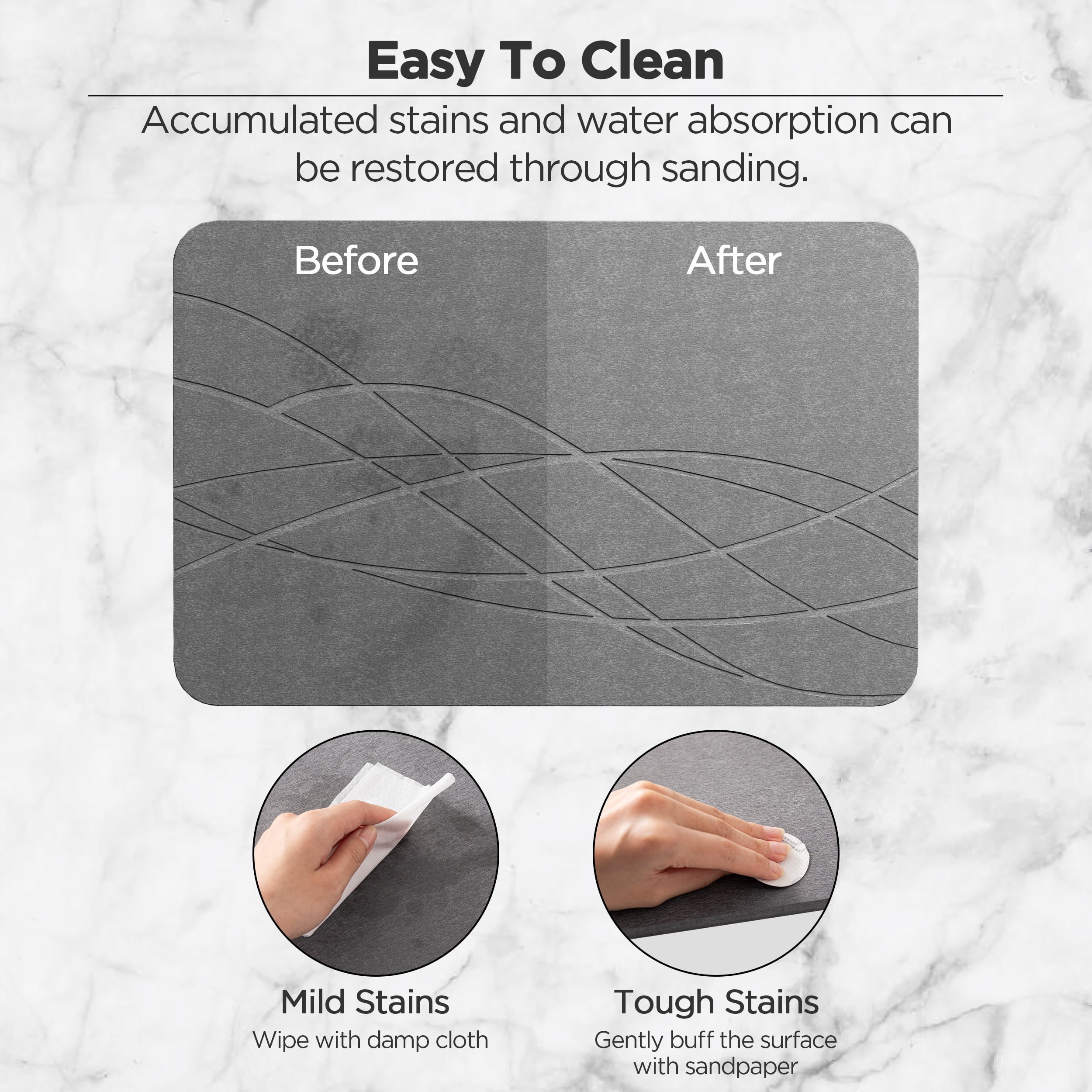 WICOLO Bath Stone Mat, Diatomaceous Earth Shower Mat Non Slip Instantly  Removes Water Drying Fast Bathroom Mat Natural Easy to Clean (2 Pack, Grey)