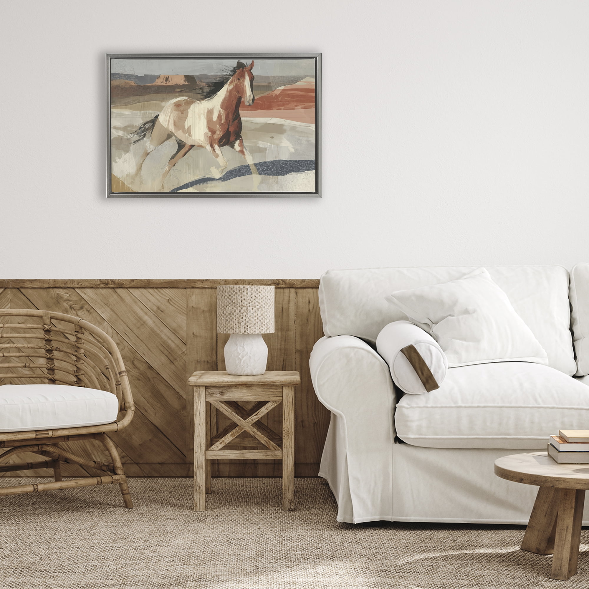 Stupell Industries Wild Horse Across Plains Gray Framed Floater Canvas Wall Art, design by Chromatic Storm Studio
