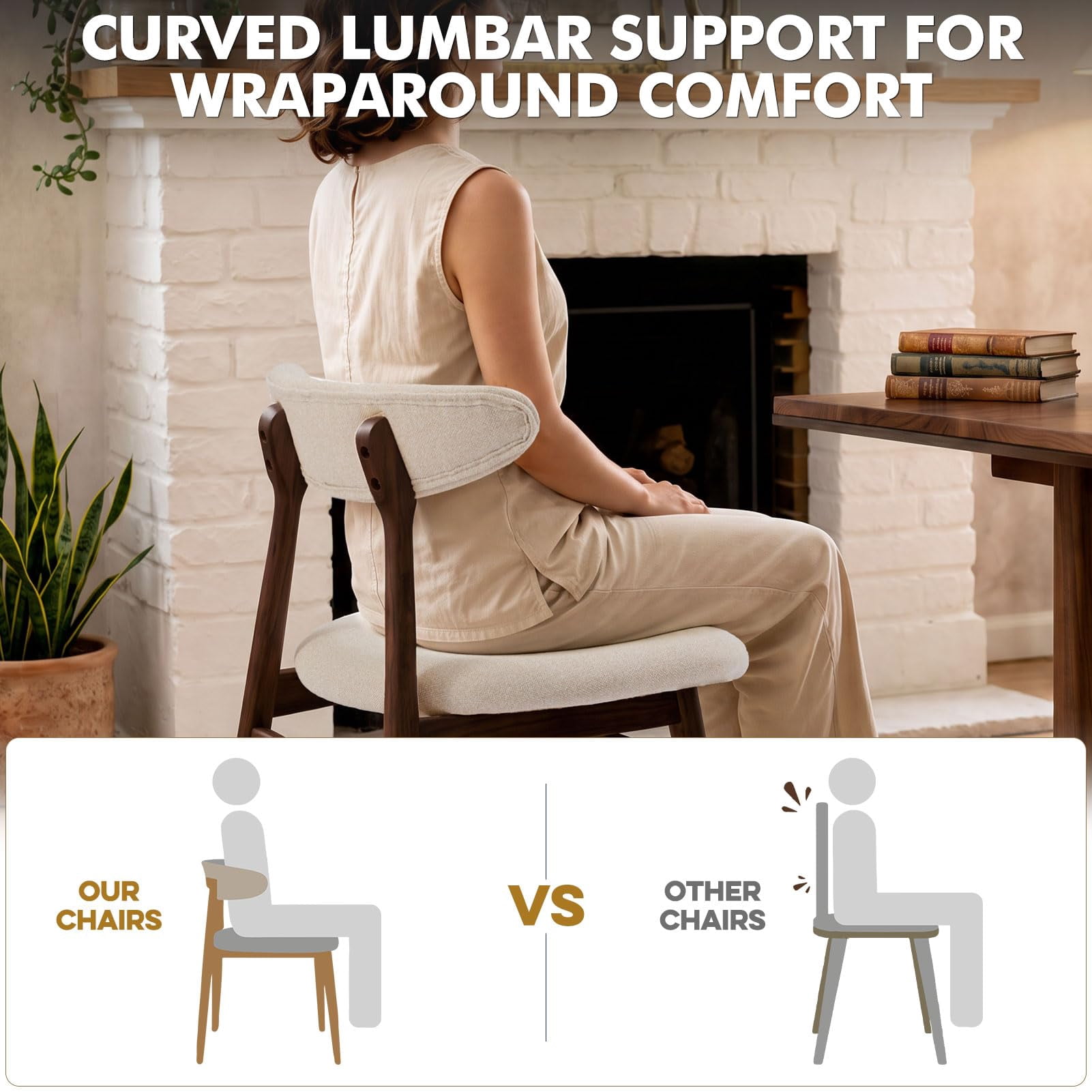 Upholstered Dining Chairs Set of 2, Lumbar-Ergonomic Backrest Chairs with Adjustable Foot Pads