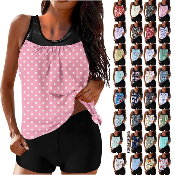 Yxbdin Womens Swimsuits Floral Printed 2 Piece Tankini Swim Suits Modest Tummy Control Bathing Suit with Shorts Multicolor6 XL