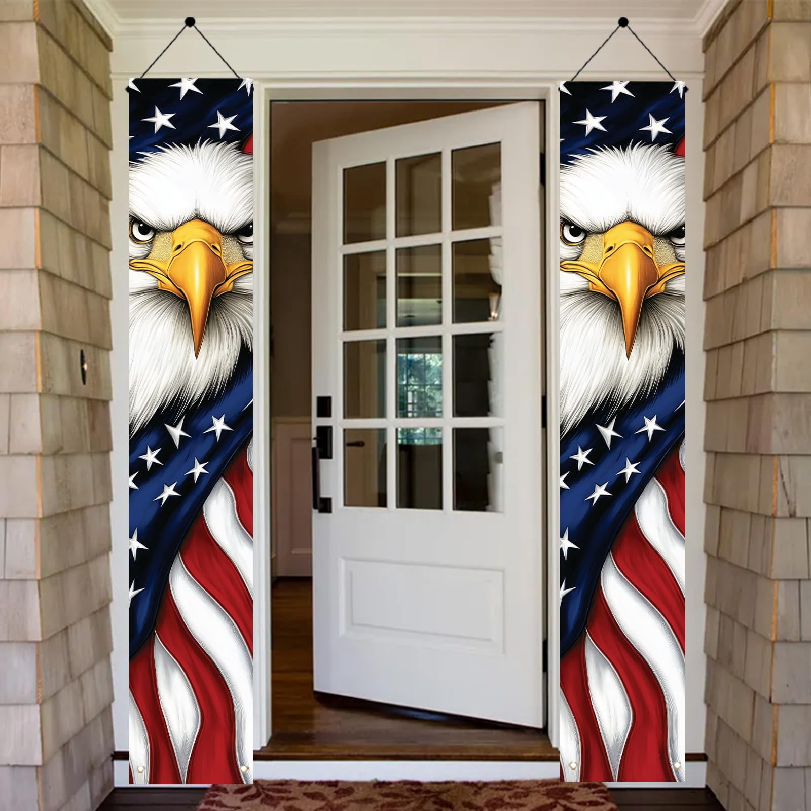 Patriotic Eagle Porch Banners 71x12 Inch American Flag Independence Day Outdoor Decorations Bald Eagle Hanging Porch Signs 4th of July Memorial Day Veterans Day Home Decor