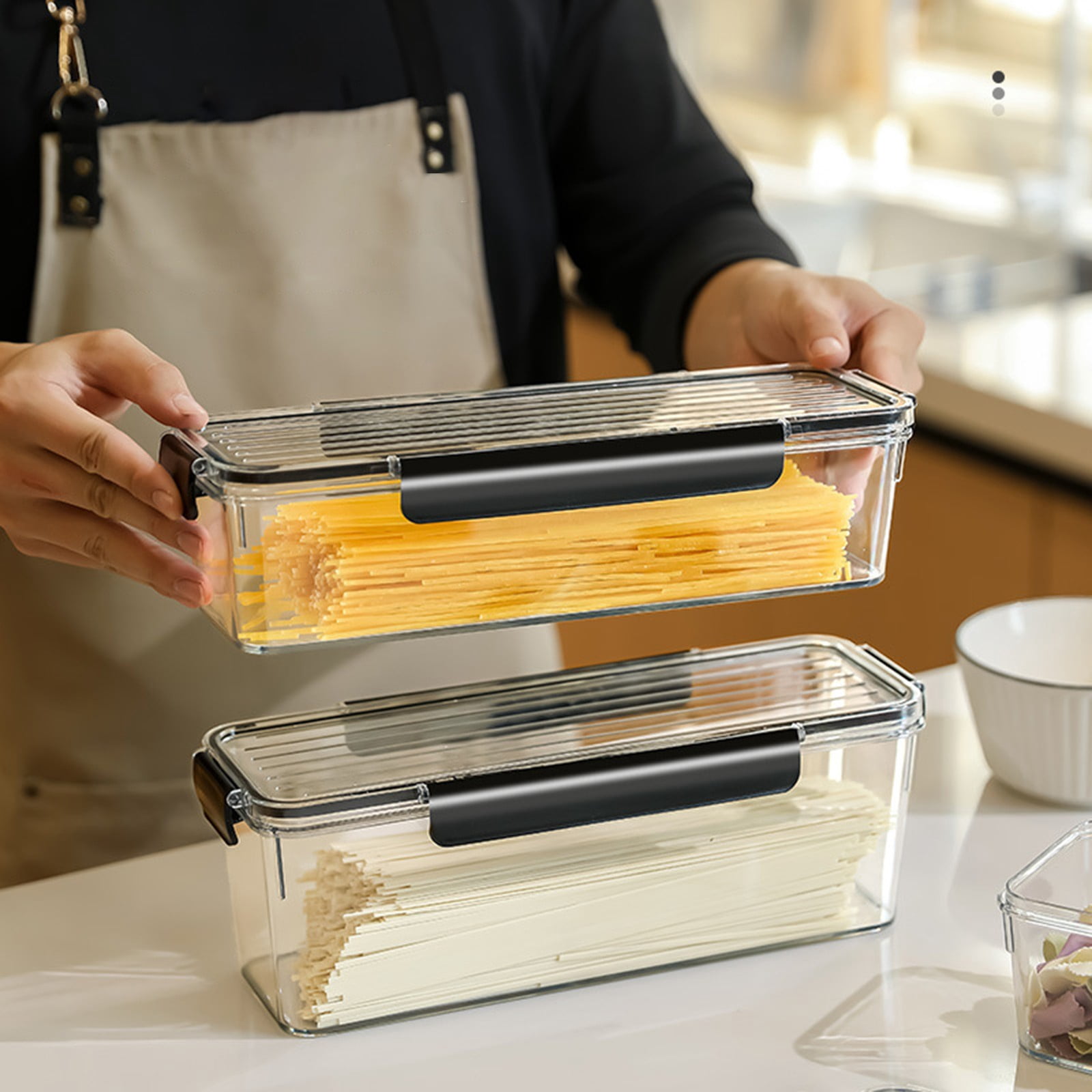 SLUOHZXI Pasta Storage Containers w/Locking Lids (Set of 1) Airtight Food Storage Containers for Pantry - Pasta Containers for Organizing Pantry - Dishwasher Safe Canister Set (12.4 x 4.53 x 3.03)