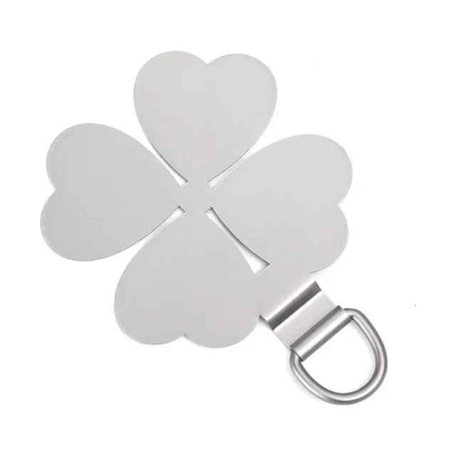 4/1PCS Metal Phone Lanyard Patch Pad Stainless Steel Cellphone Ultra-thin Tether Tab Multifunctional Four Leaf Clover Cards Matte Silver 2PCS