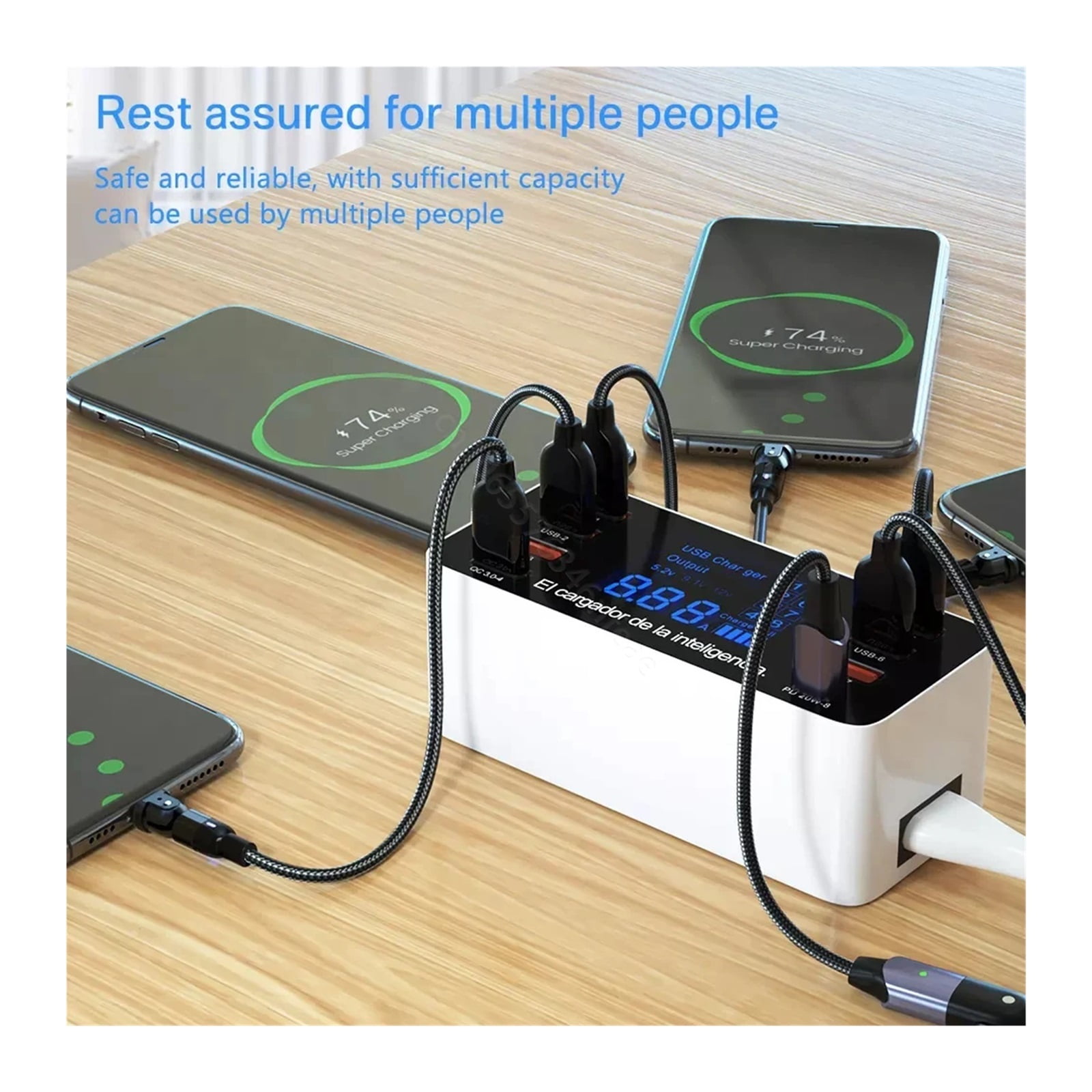 8 Ports USB Charger QC3.0 Quick Charge Phone Charger Adapter Type C 20W PD Fast Charger ,Safe and Reliable