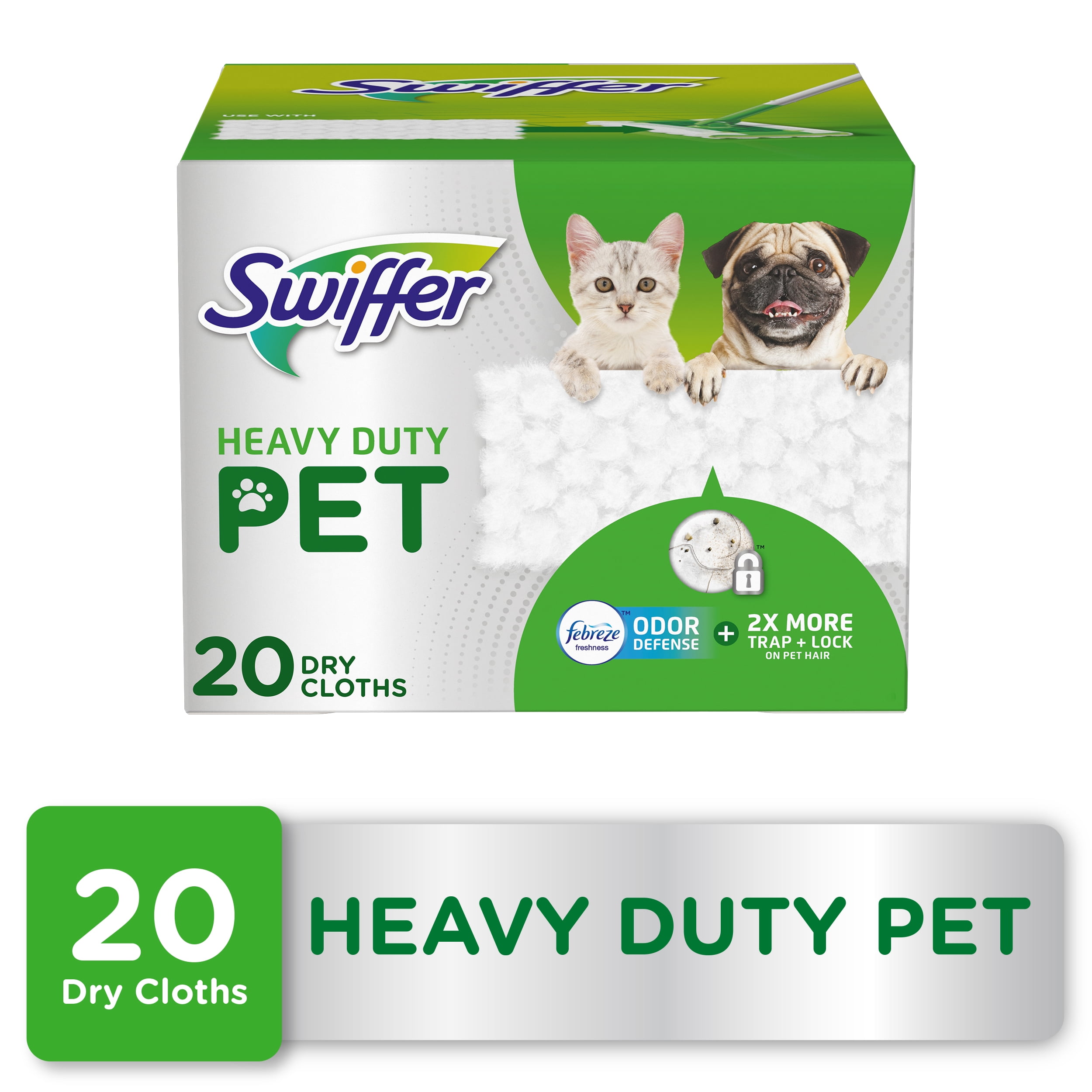 Swiffer Sweeper Heavy Duty Pet Dry Refills, Febreze Odor Defense, 20 Ct