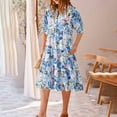 thumbnail image 3 of Busydd Womens Summer Dresses Fashion Bohemian Floral Print Maxi Dress Casual Flowy Elastic Waist Sundress Short Sleeve V Neck Button Sun Dress Tiered Swing Beach Long Dress with Pockets, 3 of 8