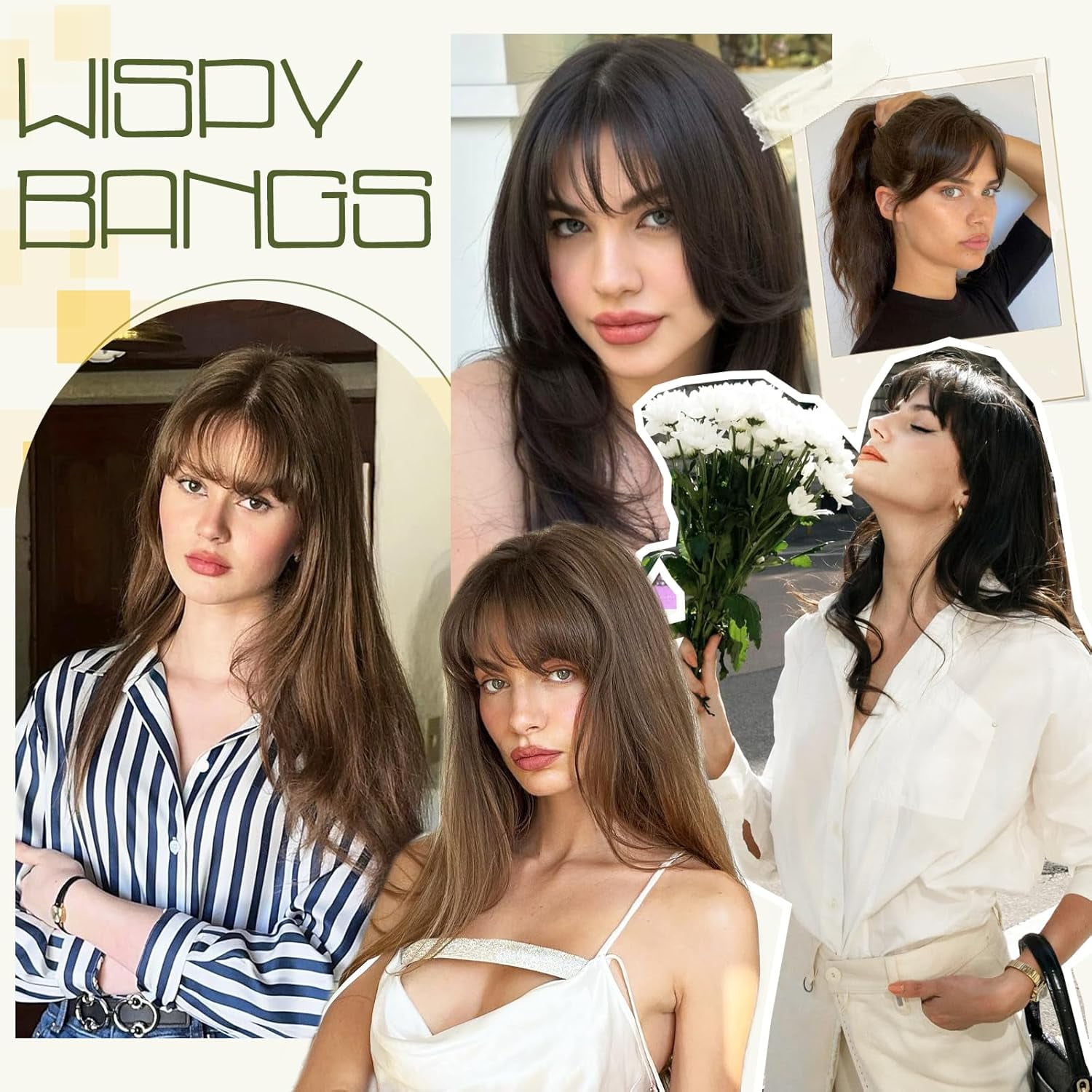 The Hair Clip 100% Real Human Hair Toppers 360°3D Cover Clip in Bangs Hair pieces Wispy Bangs for Women Hair Extensions Clip on French Bangs for Daily Wear