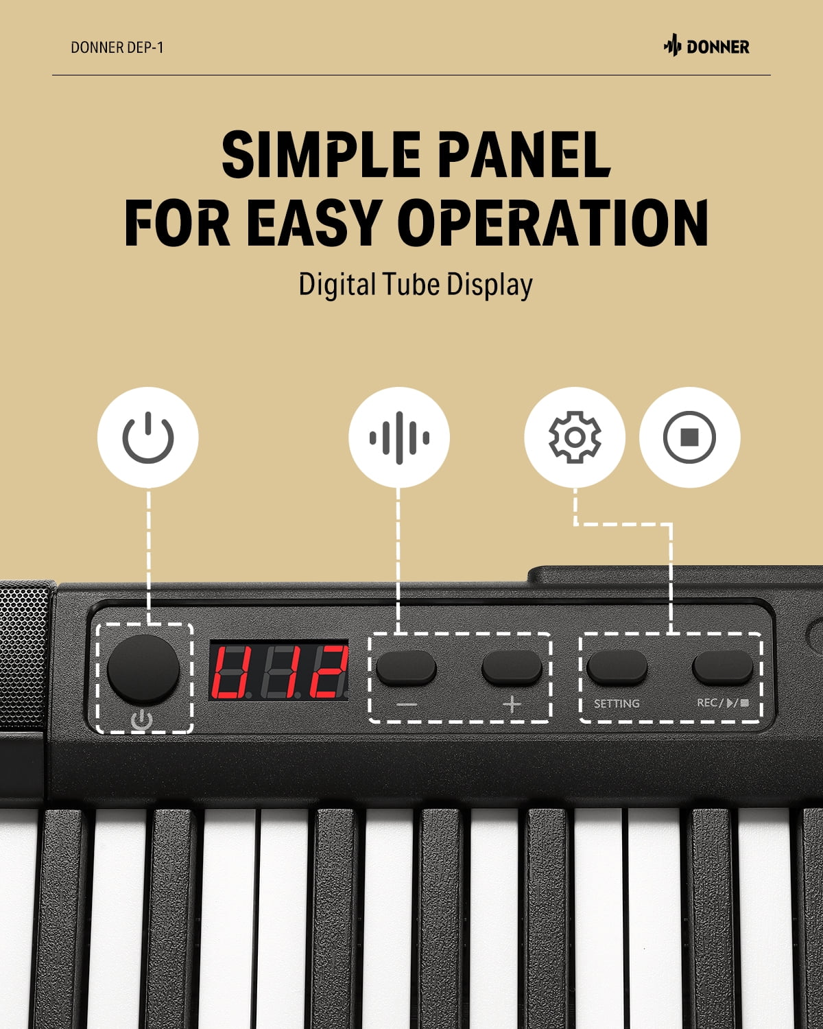 Donner Piano Keyboard 88 Keys, Velocity-Sensitive Digital Keyboard Piano for Beginner, Portable Electric Piano with Stand, Sustain Pedal, Black, DEP-1