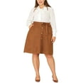 thumbnail image 2 of Agnes Orinda Women's Plus Size Elastic Waist Knee Length Faux Suede Skirt, 2 of 6